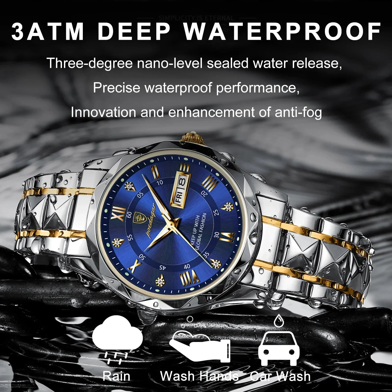 POEDAGAR 615 Luxury Business Man Wristwatch Waterproof Luminous Date Week Men Watch