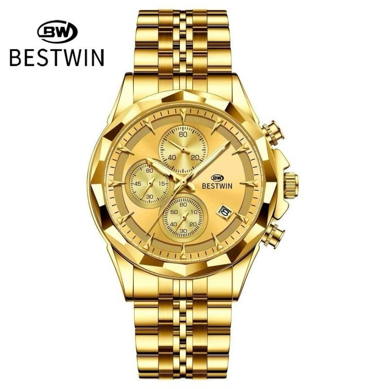 BESTWIN Luxury Men's Watch – Stainless Steel Quartz Moon Phase Business Wrist Watch | Waterproof 30M